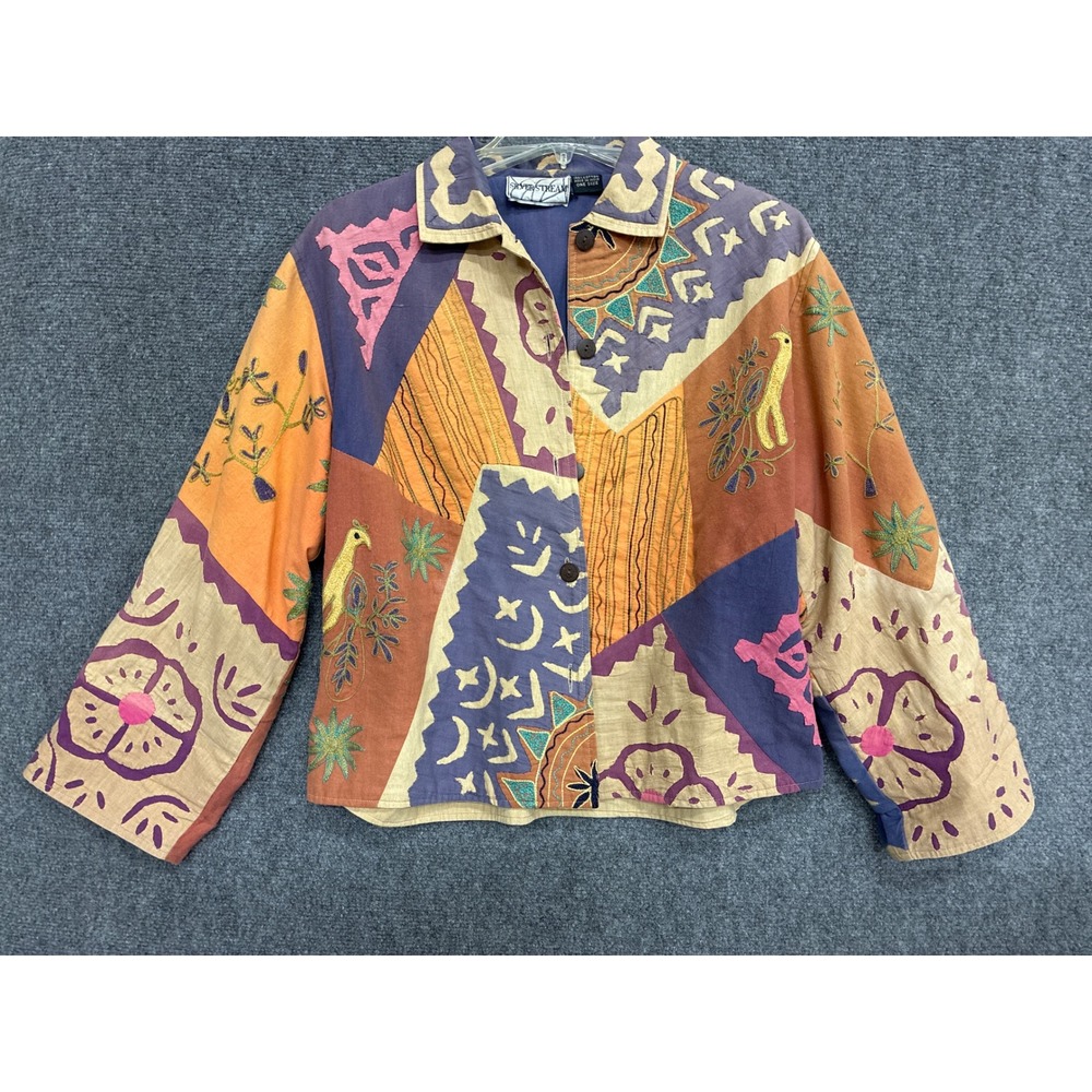 Silver Stream Vintage Patchwork Embroidered Cotton Jacket One Size Boho India